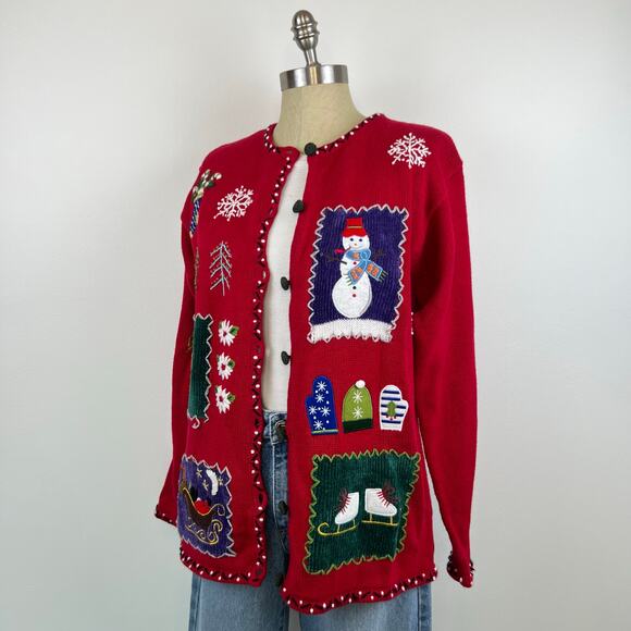 Cherokee Embroidered Holiday Christmas Button Front Cardigan Sweater (Sz M) - Picture 12 of 13